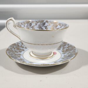 Queen Anne Floral Teacup & Saucer with Gold Trim